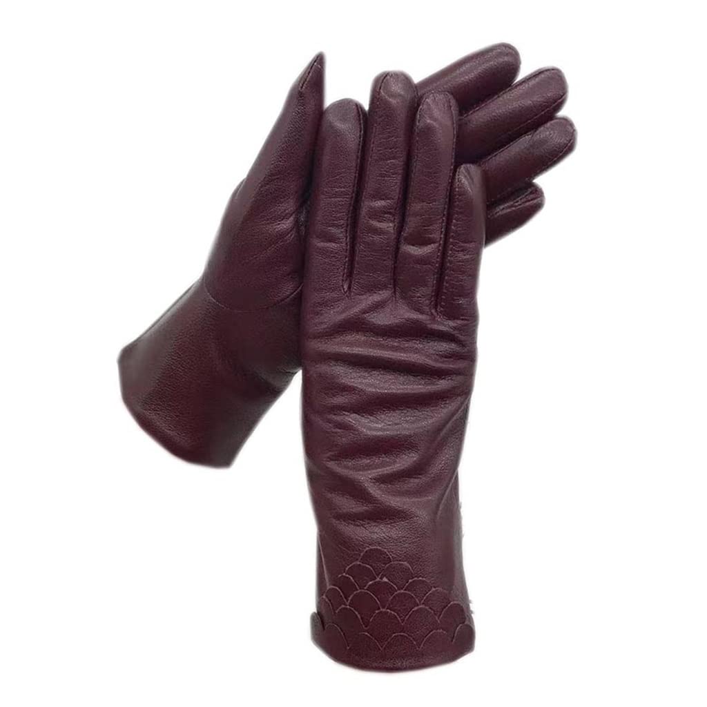 Dicke Handschuhe Winter Damen Handschuhe Armband Weinrot Fahren Sport Outdoor Warm Leder Verdickte Fäustlinge (Color : A, Size : 8) Fashion