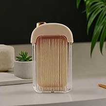 DecorTwist® Toothpick Dispenser | Hygienic Toothpick Holder for Home, Kitchen, Cafes, and Hotels | Compact Plastic Toothpick Storage Box with 500 Toothpicks (Size: 5 x 4 x 9 cm, Weight 98g) Beige