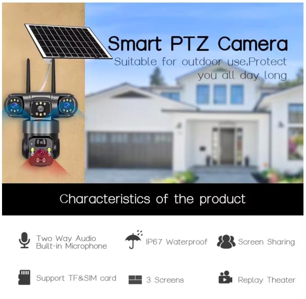 Image of securinnov Solar 4G SIM CCTV Camera 5MP*3 Triple Lens Outdoor Security Camera | 3 Screen View, Color Night Vision, Two-Way Audio, AI Human Motion Detection