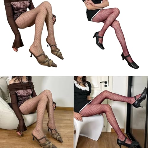 Womens Diamond Grid Pattern Sheer Fishnet Mesh Tights Vintage 90s Aesthetic Sexy See Through Thin Pantyhose Stockings2