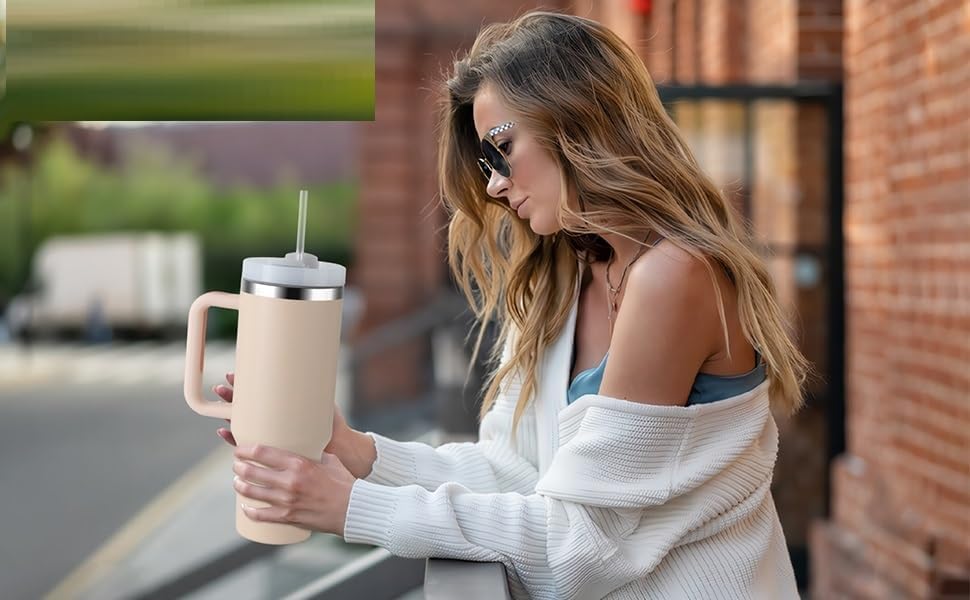 Image of Personalised with Your Name, 1200ml Tumbler with Straw-Handle-Stainless Steel Cup | Leakproof Sipper Mug for Hot-Cold Drinks |Coffee - WaterTumbler