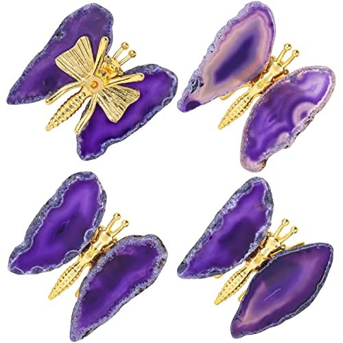 Nupuyai 2pcs Purple Agate Slice Butterfly Figurine Decorative Ornament, Crystal Healing Stone Butterfly Wings Decor Stand Statue for Home Office Desktop - Image 4