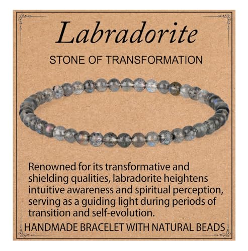 LPBeads Handmade Natural Gemstone Stretch Elastic 4mm Labradorite Bracelet Healing Crystal Round Stone Beads Jewelry Gifts for Women Men