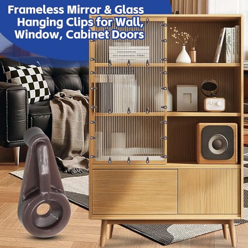 Image of 25pcs Mirror Hanging Clips, Glass Retainer Clips, Plastic Mirror Mounting Clips Hanging Hardware for Fixing Window Glass Cabinet Door (Brown)