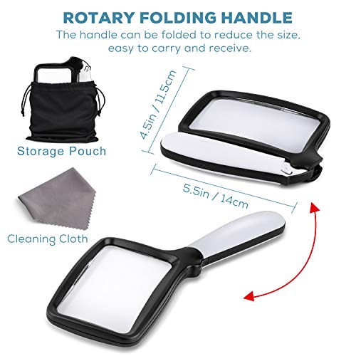 Folding Handheld Magnifying Glass With Light, 3X Large Rectangle Reading Magnifier With Dimmable Led For Seniors With Macular Degeneration, Newspaper, Books, Small Print, Lighted Gift For Low Visions #TOP3