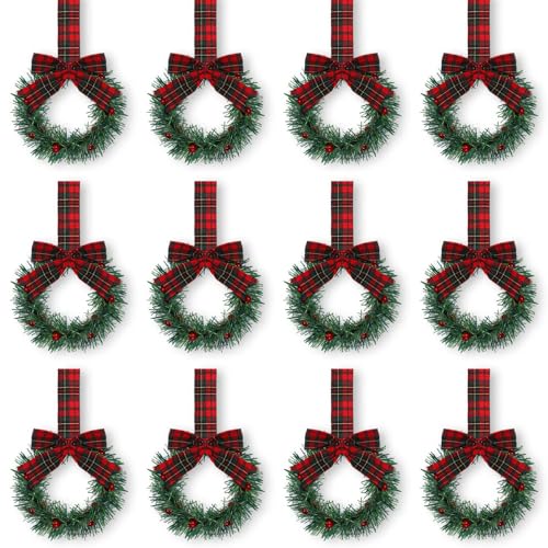Retrowavy 12 Pcs Small Christmas Kitchen Cabinet Wreaths with Ribbon