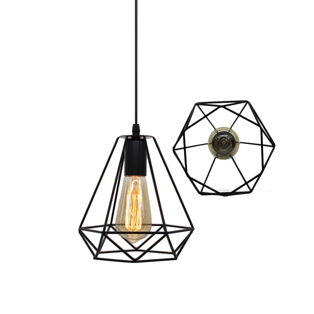 STOEX Suspension Industrielle Vintage Cage Dimant, Lampe de Plafond Barre 3 Luminaire Métal Lustre Abat-Jour E27 Noir