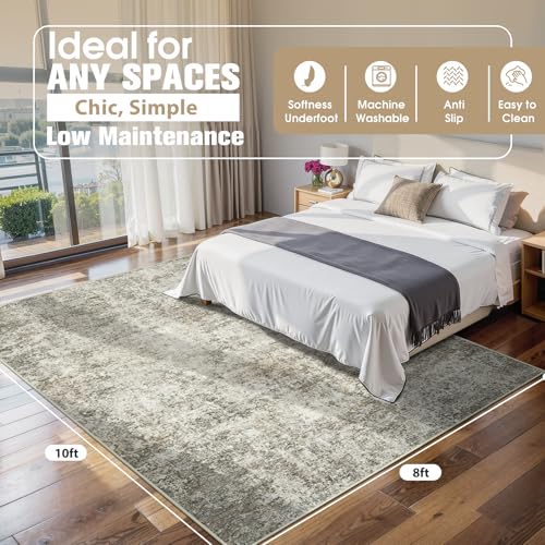 8x10 Area Rugs for Living Room Rug Washable: Abstract Large Rug for Dining Room Bedroom Carpet Non Slip 8 by 10 Indoor Modern Nursery Home Office Beige Brown