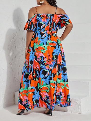 Image of Floerns Women's Plus Size Cold Shoulder Short Sleeve Split Thigh Long Dress