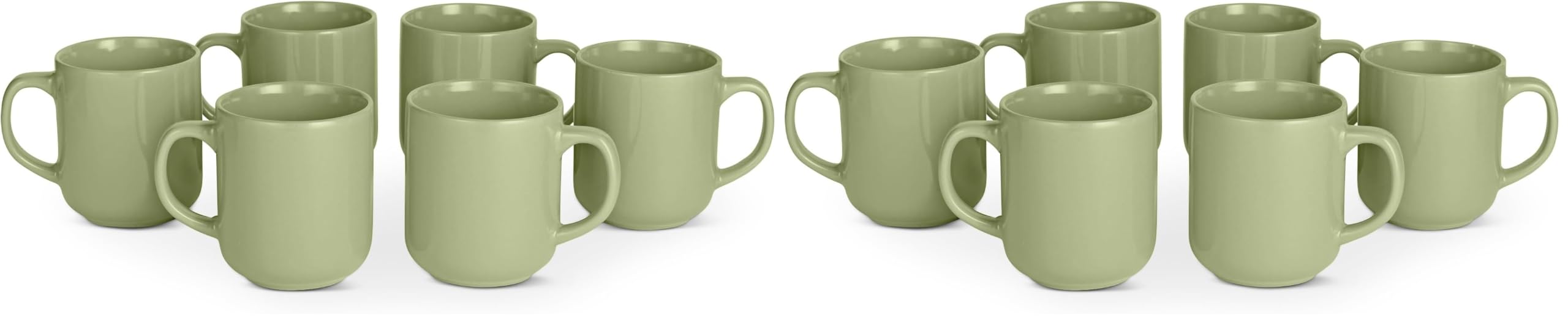 Amazon Basics Glasierte Steingut-Kaffeebecher, 6-Teiliges Set, 473,2ml, Mikrowellen- und Spülmaschinenfest, Olivgrün (Packung mit 2)