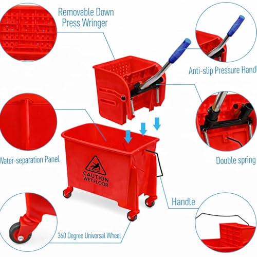 Image of Mini Mop Bucket Wringer Trolley (20 LTR, Red) ABS Plastic Material with Check Duster Cloth Free (GIVE Order Maximum 2 Qty WE Cant DISPETCH More Than 2 Qty