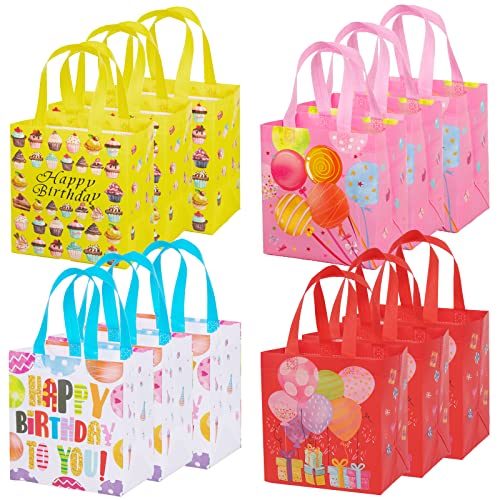 YANGTE 12 Stück Partytüten Geschenktüten Kindergeburtstag mit Henkel, Mittlere Non-Woven Tasche Geschenktaschen Candy Tüten Wiederverwendbare Tragetaschen für Partys, 22 * 14 * 23 cm Cover