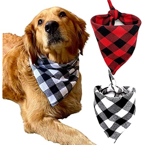 Realeaf Dog Bandanas 2 Pack, Plaid Pet Scarves Reversible Checkered Kerchief Classic Triangle Dog Bibs Costume Decoration Accessories for Small Dogs Cats Pets Cover