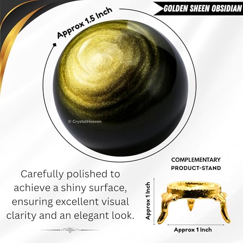 Image of Certified Golden Sheen Obsidian Crystal Ball for Meditation - Premium Crystal Vastu Items for Home and Feng Shui Items for Good Luck - Ideal for Pooja Supplies and Spiritual Practices (1.5 inch Inch)