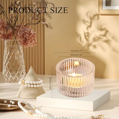 Clear Tealight Candle Holder Set of 2,Glass Votive Candle Holders, Decorative Round Ribbed Candle Holders for Home Decor (Clear)