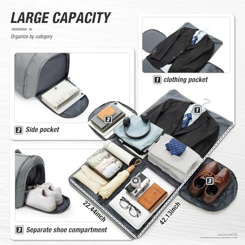 Garment Bags For Travel,Convertible Garment Bag With Shoulder Strap,Professional Carry On Duffel Bag For Men Women-2 In 1 Hanging Foldable Weekender Travel Suit Bags,Grey4