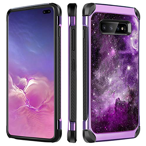 Galaxy S10 Plus Case, BENTOBEN 2 in 1 Slim Rugged Soft Bumper Hard Cover Hybrid Cool Nebula Space Pattern Design Shockproof Women Girls Protective Phone Cases for Samsung Galaxy S10+ Plus Purple/Black
