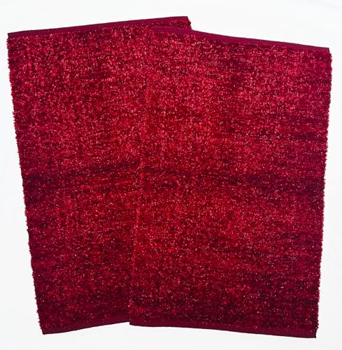Image of House2Home Feather Cotton Blend Door Mat | 2Pc. Combo | 50x80cm | Side Binding - Available in 8 Colors (Cherry)