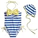 Vivo-biniya Kid Girl's One-piece Swimwear and Cap Striped Swimsuit Red and Blue