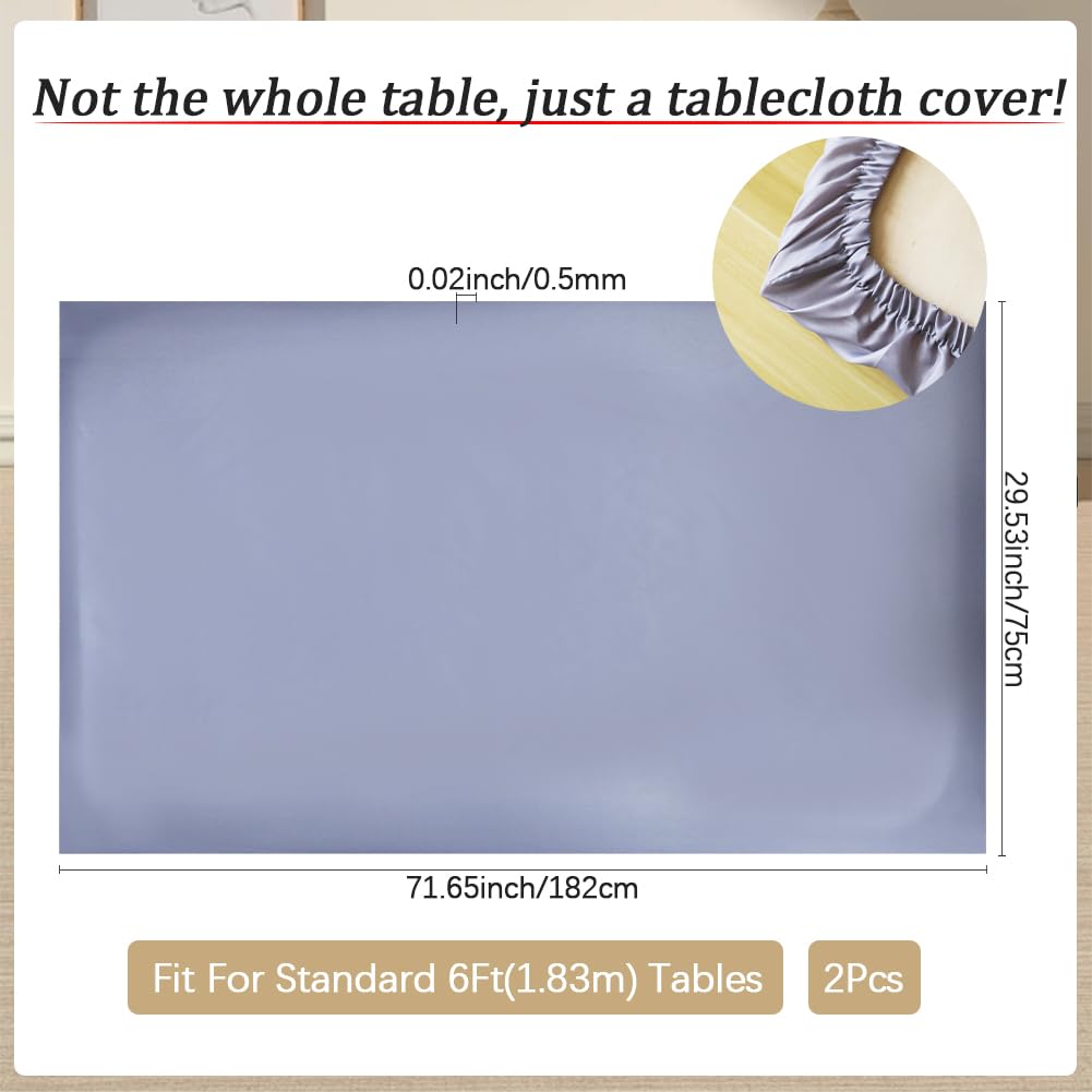GORGECRAFT 2Pcs Rectangle Table Cloth 72x30 Inch Waterproof Elastic Patio Picnic Fitted Tablecovers Fits for 6 Foot Folding Tables Gray Wipeable Polyester Tablecloth for Indoor Outdoor Camping - Image 2