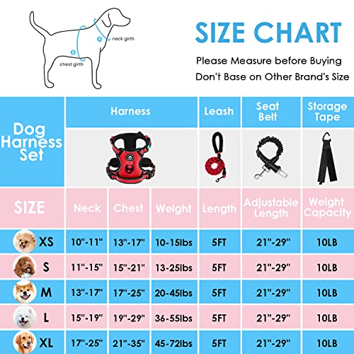 NESTROAD Hundegeschirr Mittelgroße Hunde Rot, Größe M Anti Zieh Geschirr für Hunde Mittel, Halsumfang 33~43CM Brustumfang 43~64CM, Hundesicherheitsgurt Sicherheitsgeschirr Hund Gepolstert
