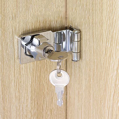 Image of 90 Degrees Keyed Door Lock Hasp Latch,Twist Knob Keyed Locking Hasp,3 Inch Zinc AlloyTwist Knob Keyed Lock Hasp for Small Doors,Cabinets, Desks (Silver)