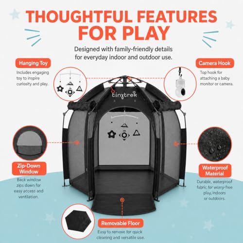 Image of TinyTrek Kids Play Tent for Indoor and Outdoor Fun, Portable Pop Up Tent with Breathable Mesh, Toddler Play Space for Travel, Backyard, Camping and Playroom Use