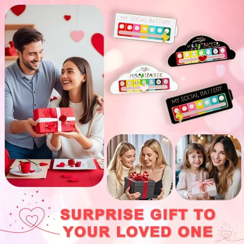 Image of 4PCS Social Battery Pin,My Social Battery Slider Pin,Funny Interactive Brooch Pins Mood Pins,Mood Enamel Pins 7 Days a Week for Backpacks Hat Bags Scarves Clothing