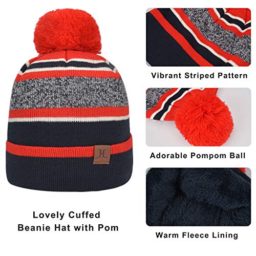 MAYLISACC Winter Kids Hat Scarf and Gloves 3Pcs Set for Boys and Girls Toddler Age 3-6, Striped Pom Beanie Glove Neck Warmer4