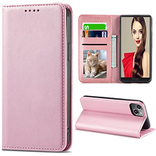 iPhone14 ケース 手帳型 iPhone 14 手帳 カバー iPhone14 手帳型ケース アイフォン14 ケース 携帯ケース iPhone14 case あいふぉん14手帳型ケース マホケース 携帯カバー PUレザー ストラップホール付き カード収納 内蔵マグネット式 スタンド機能 薄型 防水 ノート型 耐衝撃 男女兼用 落ち着いた色 (iPhone 14 6.1 inch対応) ゴールドピンク