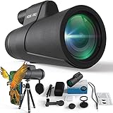 Monocular Telescope | 12X50 Outdoor Telescope with Phone Adapter for Stargazing, Birdwatching, Hunting | Anti-Fog, Dust-Proof, Waterproof Monocular with Smartphone Holder and Metal Tripod by HD360PRO