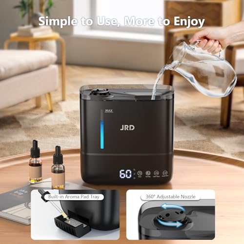 Image of JRD Humidifiers for Bedroom, Ultrasonic Humidifier 4L for Large Room, Cool Mist Top-Fill, 40H Run, 12H Timer, 360 Nozzle, Aroma Diffuser, 7-Color Night Light for Home, Office, Baby, Pets, Plants