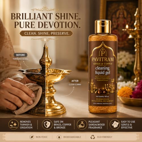 Image of Brass & Copper Cleaner Liquid Gel 500ml | Tarnish Remover & Metal Polish | Restores Shine | For Pooja Items, Idols, Utensils, Kalash & Decorative Articles