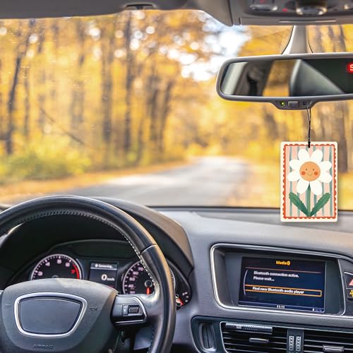 Image of Cute Boho Flower Nursery Playroom Lavender Air Freshener, Vintage Boho Floral Sun Moon Hanging Air Freshener 4 Pcs for Cars Closet Drawer Books, Cute Flower Car Accessories Mirror Decor for Women