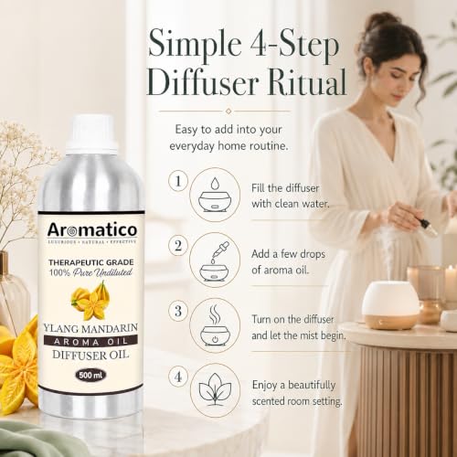 Image of AROMATICO Ylang Mandarin Diffuser Oil with Strong, Long-Lasting Aroma for Homes, Offices & Showrooms. Aromatherapy, Diffusers, Air Purifiers, Vaporizers - 500ML