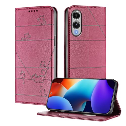 XINYEXIN Funda para Samsung Galaxy S25 Edge, Carcasa Tipo Libro de Piel PU con Bloqueo RFID, Soporte, Ranuras para Tarjetas, Protección Completa   Rojo