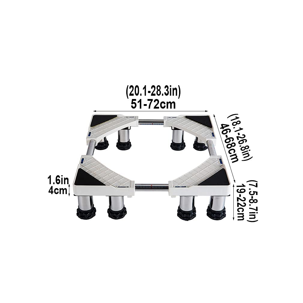 Verstellbarer Waschmaschinensockel für Waschmaschine, rostfrei, robust, verstellbarer Gerätesockel, Länge 51–72 cm, Breite 46–68 cm, Kühlschrankhalter, Ständer für Herde, Spülmaschine