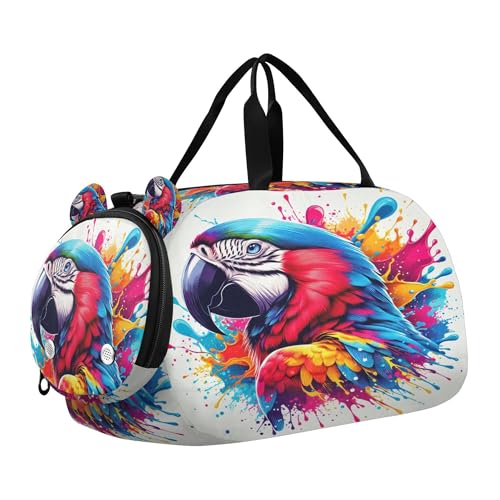 Parrot Youth Sports & Travel Duffle Bag with Shoe Compartment,Waterproof Gym Bag for Girls and Boys (Overnight Essentials Organizer)