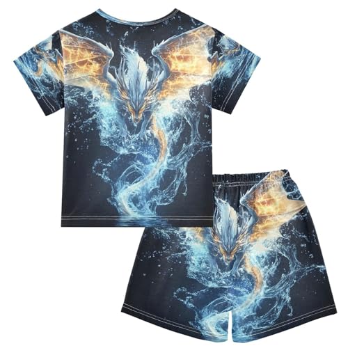 ALAZA Dragon Fantasy Blue Pajamas Set Short Sleeve Cotton Sleepwear Summer Pjs 2 Piece 5-14Y2