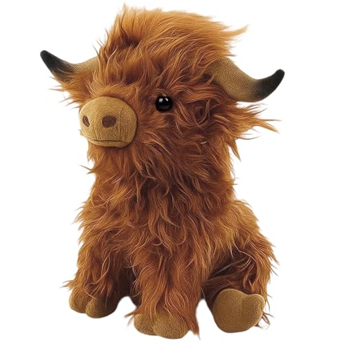 RQcMid Hochlandrind Kuscheltier Hochland Cow Plush Geschenk für Erwachsene Schottisches Hochlandrind Spielzeug für Heimdekoration und Stressabbau 28 cm Braun mit PP-Baumwolle Füllung