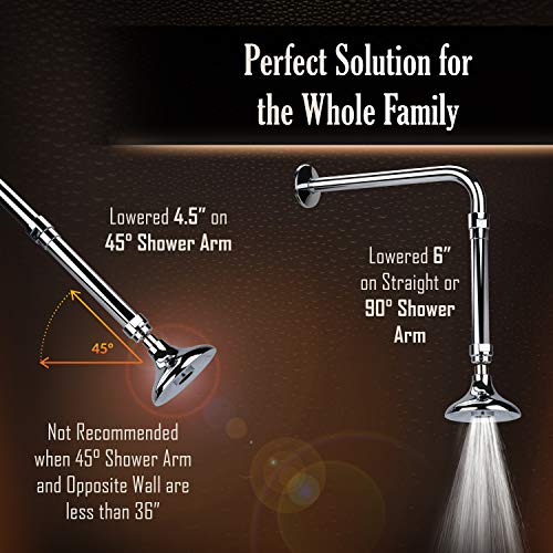 The E-Z REACH Solid Metal Shower Arm Extension, Shower Head Extender, Shower Extension Arm, Lowers Existing Shower Head/Handheld Shower Unit, Available Exclusively from High Sierra Showerheads- Chrome