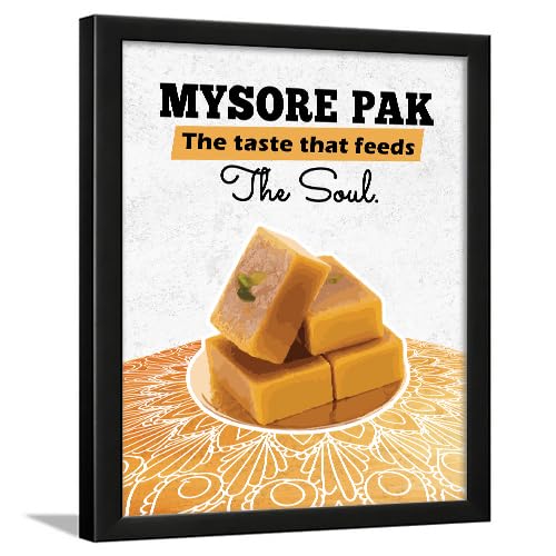 Image of Chaka Chaundh - Mysore Pak poster Sweets Mithai shop and confectionery store wall art framed quotes decor item - Restaurant cafe food Deserts poster frame decoration items - 14 X 11 inches