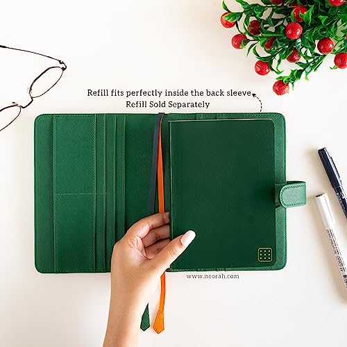 Image of NEORAH - B6 Notebook SLEEVE with SNAP Button - [ SLEEVE ONLY ]|Vegan Leather|Office Diary Holder with Penloop|2 Front & 1 Back Pocket |6 Card Slots |2 BookMarks - Fits any B6 Softcover -DARK GREEN