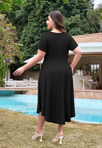 Image of Keluummi Plus Size Maxi Dress for Women V-Neck Short Sleeve with Pockets