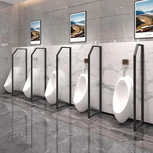 Men's Urinal Privacy Partition Screen - Wall-Mounted Stainless Steel & Tempered Glass Divider for Public Restrooms 6 Pcs Set for Shopping Malls & Hotels -& Stylish