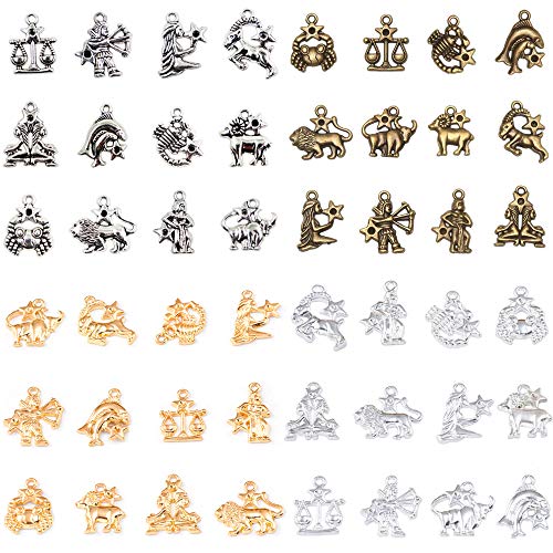 48 pièces Signe du Zodiaque en Charme Pendentifs Charmes 12 Constellations Pendentif en Métal pour L'Artisanat et la Fabrication de Collier Bracelet Fabrication de Bijoux