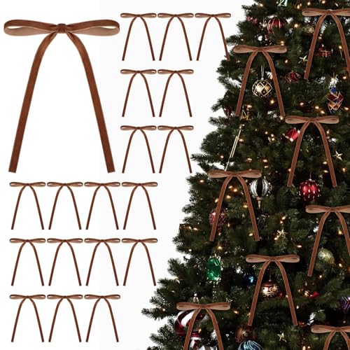 KKSTY 30Pcs Christmas Velvet Bows, Vintage Style Velvet Ribbon Bows for Christmas Tree, Gift Wrapping, Wreaths, Garlands, Wedding, Party, Home Decor,5x7 Inches (Coffee)