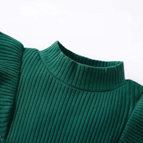 Image of Weixinbuy Toddler Girl Fall Winter Clothes Solid Long Sleeve Ribbed T-Shirt Knit Tops Plaid Button Mini Skirts Set Outfits