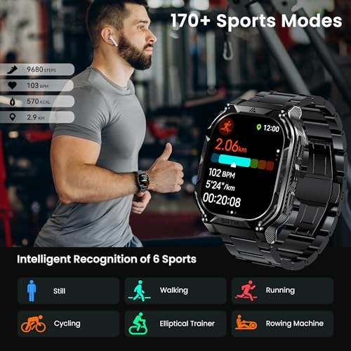Image of AMAZTIM Smart Watch with GPS - Rugged Outdoor Fitness Watch, 170+ Sports Modes, 5 ATM & IP69K, 15 Days Battery, 1.96 inch AMOLED, Bluetooth Call, for Android & iOS (Includes Silicone & Steel Bands)