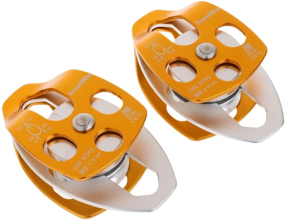 2 Pieces Double Pulley Sheave Ball Bearing Aluminum Alloy Lightweight Construction Suitable for Climbing Caving Tree Working Res